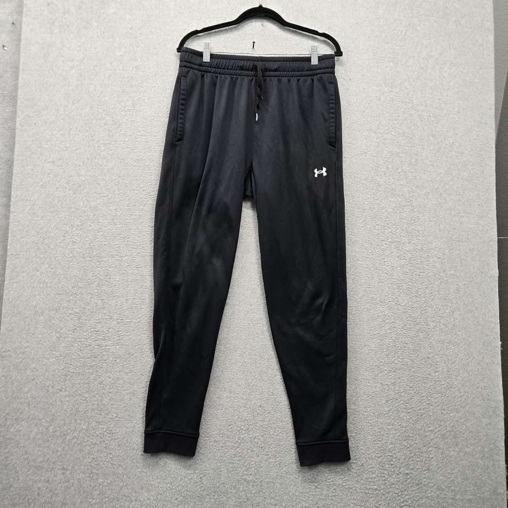 Under Armour Men Activewear Pants L Black Sweatpants Fleece Logo Slim 28" Inseam